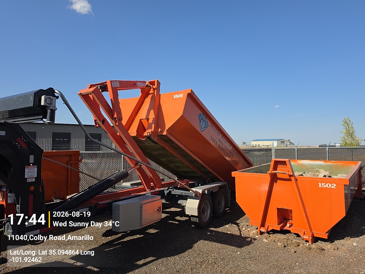 15 yard roll off dumpster from Dragon Warrior Rolloffs in Bushland TX