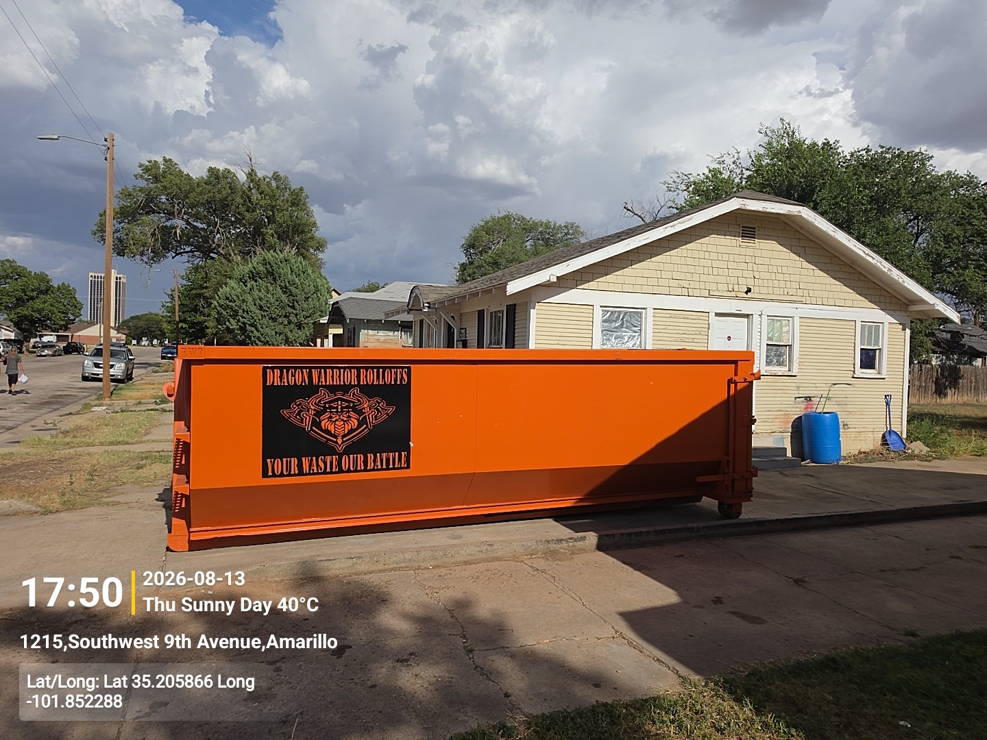 20 yard roll off dumpster at a home in Amarillo TX