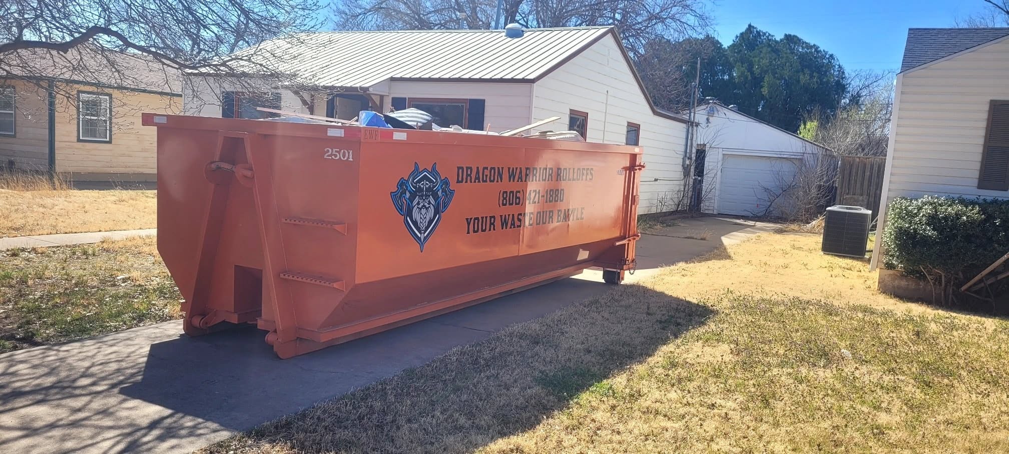 25 yard roll off dumpster from Dragon Warrior Rolloffs in Amarillo TX