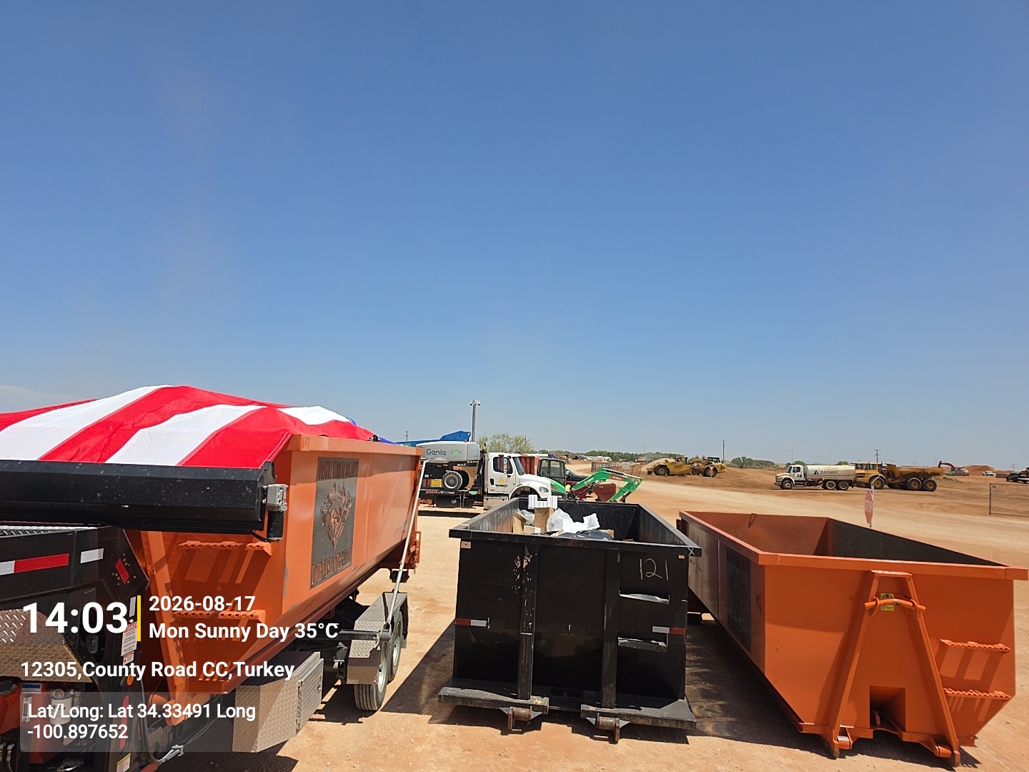 Three roll off dumpsters staged in Swisher County TX