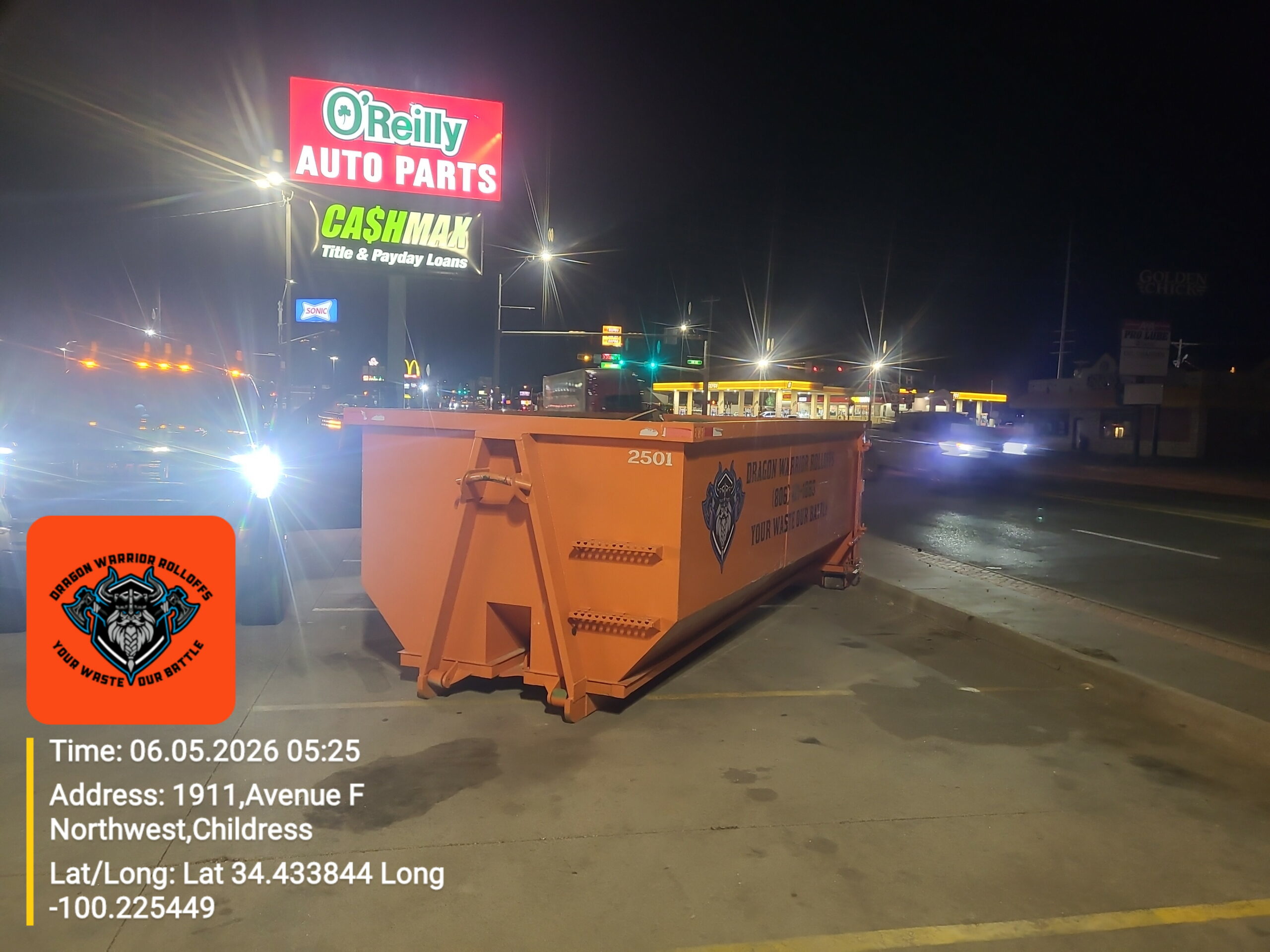 Commercial roll off dumpster delivered after hours in Amarillo TX