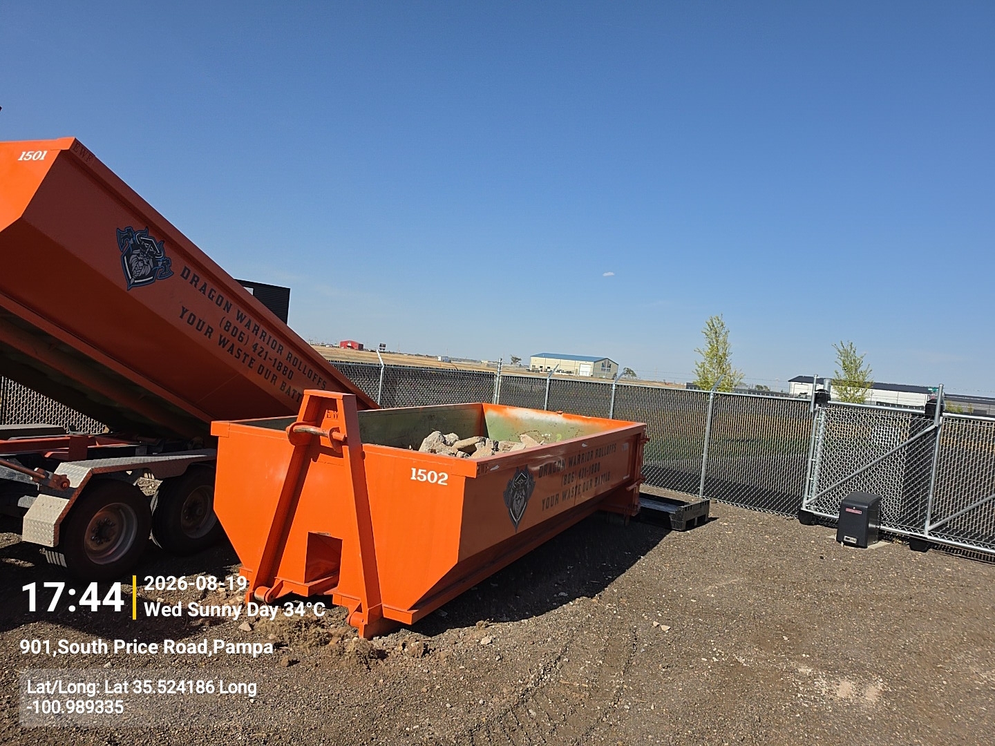15 yard concrete dumpster from Dragon Warrior Rolloffs in Bushland TX