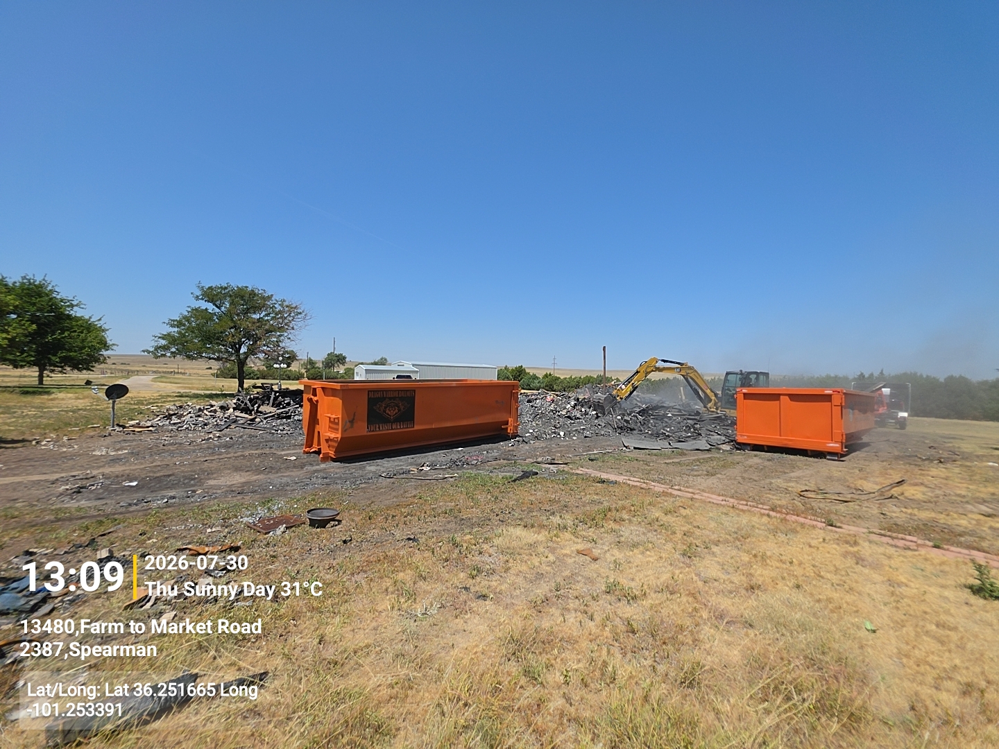 Roll off dumpster on a demolition project in Randall County TX