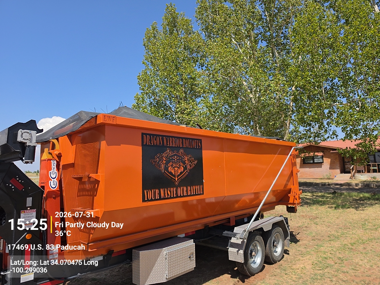 Loaded 25 yard roll off dumpster collected in Amarillo TX
