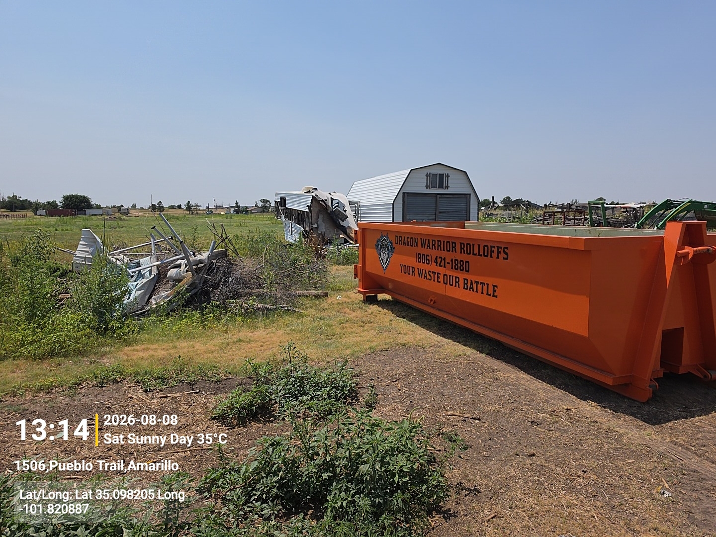 Roll off dumpster loaded during an outdoor cleanup in Bushland TX