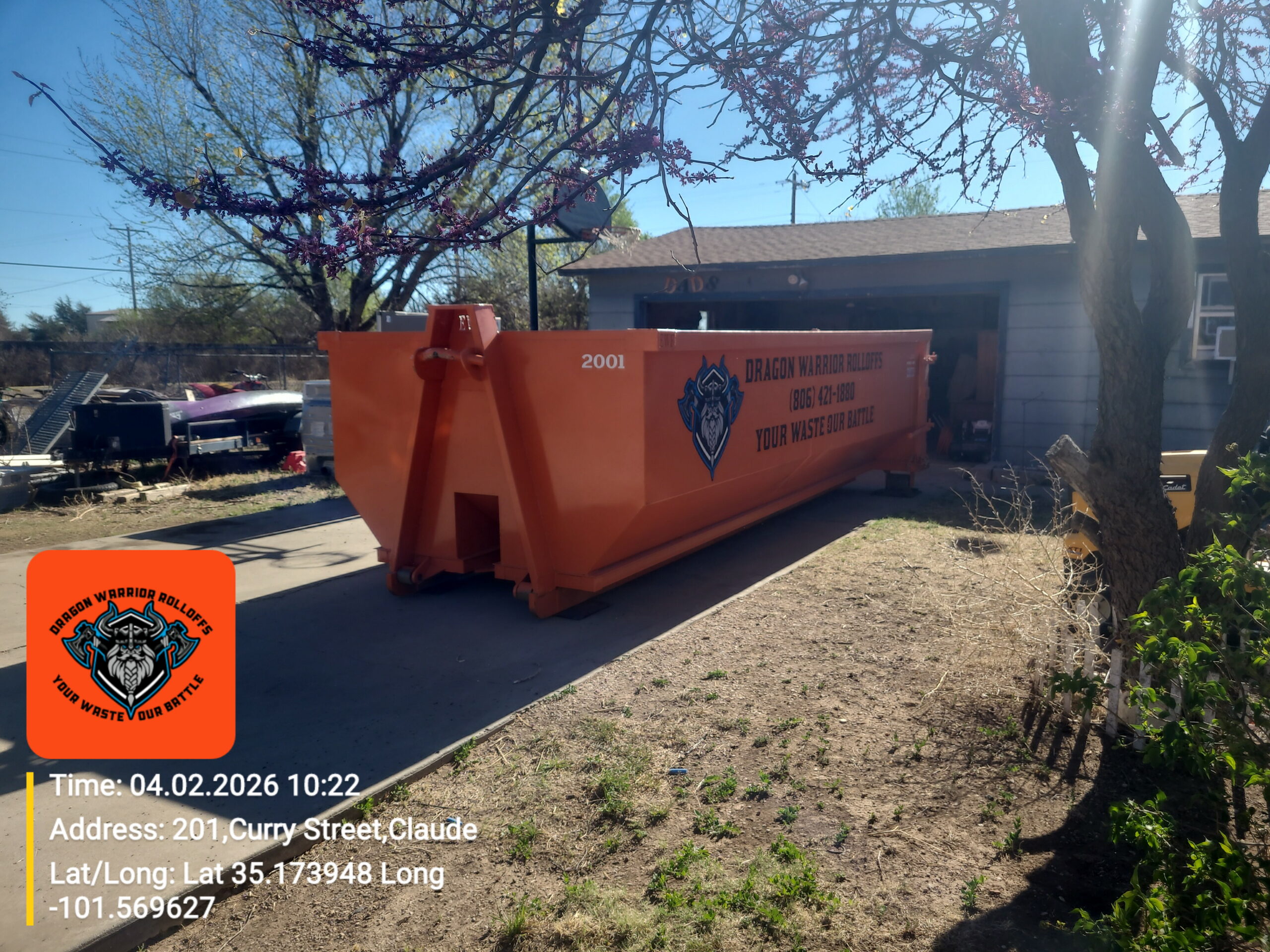 Roll off dumpster dropped at a home in Potter County TX